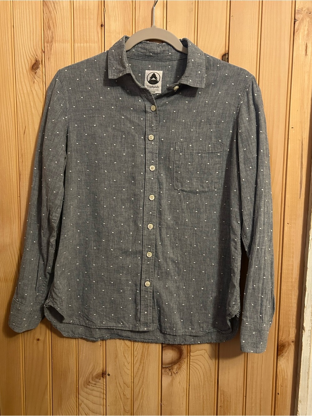 Tradlands Swiss Dot Chambray Button Down Shirt Womens S Pocket Made in USA
